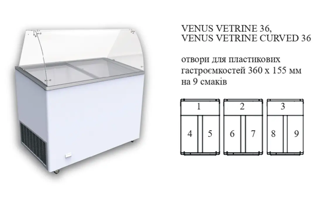 VENUS VETRINE CURVED 36 Морозильна вітрина для м'якого морозива гнуте скло CRYSTAL S.A. Греція XE0050 фото