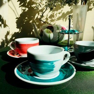 35119 Чашка cappuccino 180 мл Green Teal "Verona Millecolori Hand Painted Brush stroke B with handle BG032653 фото